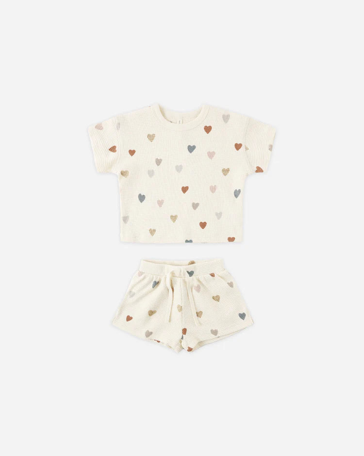 Quincy Mae Waffle Tee + Short Set || Confetti Hearts