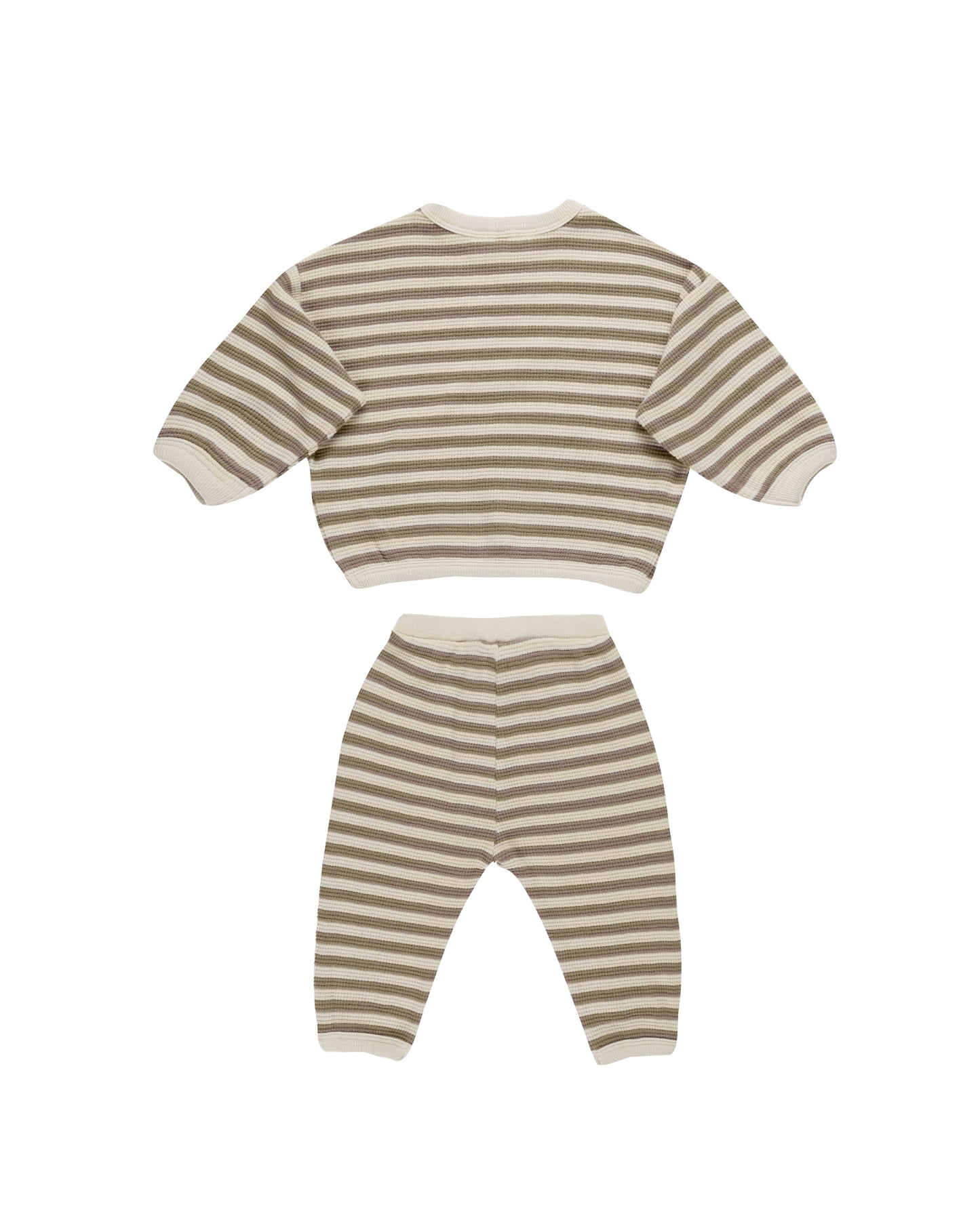 Quincy Mae Waffle Slouch Set || Olive Stripe