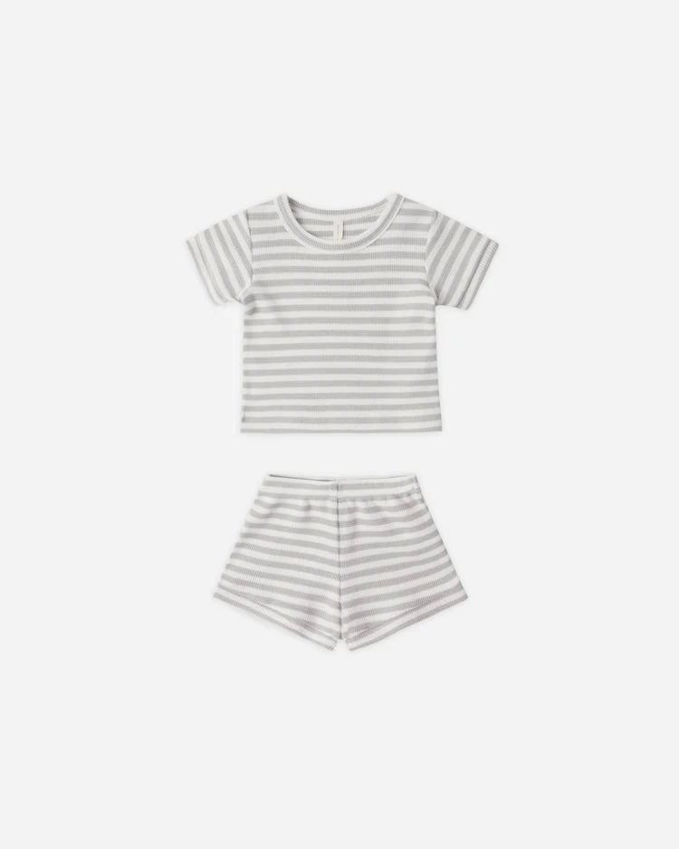Quincy Mae Waffle Shortie Set || Sage Stripe