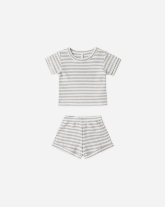 Quincy Mae Waffle Shortie Set || Sage Stripe