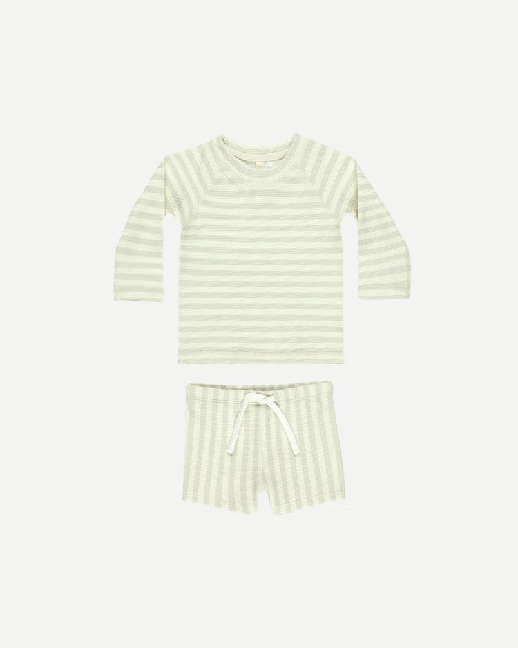 Quincy Mae Finn Rashguard + Short Set || Mint Stripe