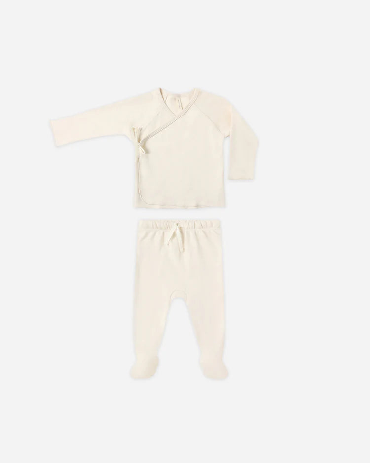 Quincy Mae Wrap Top + Footed Pant Set || Natural