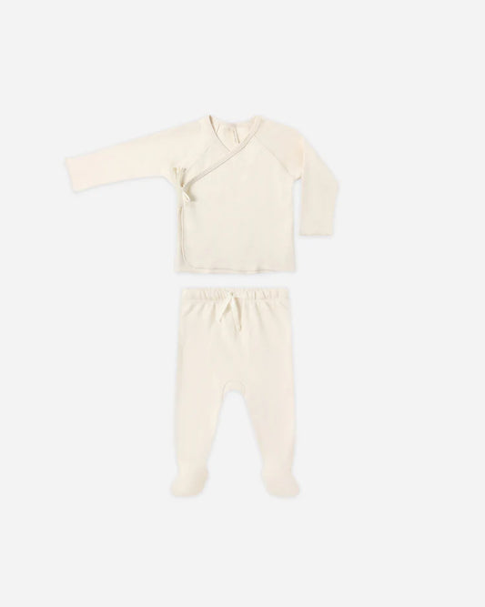 Quincy Mae Wrap Top + Footed Pant Set || Natural