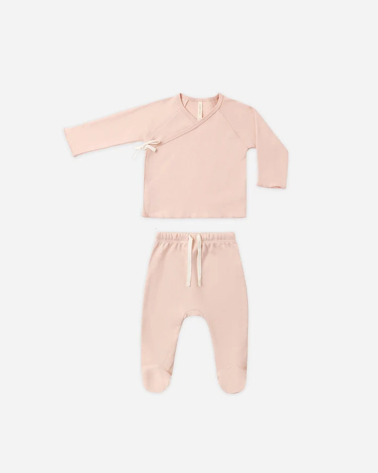 Quincy Mae Wrap Top + Footed Pant Set || Dusty Rose