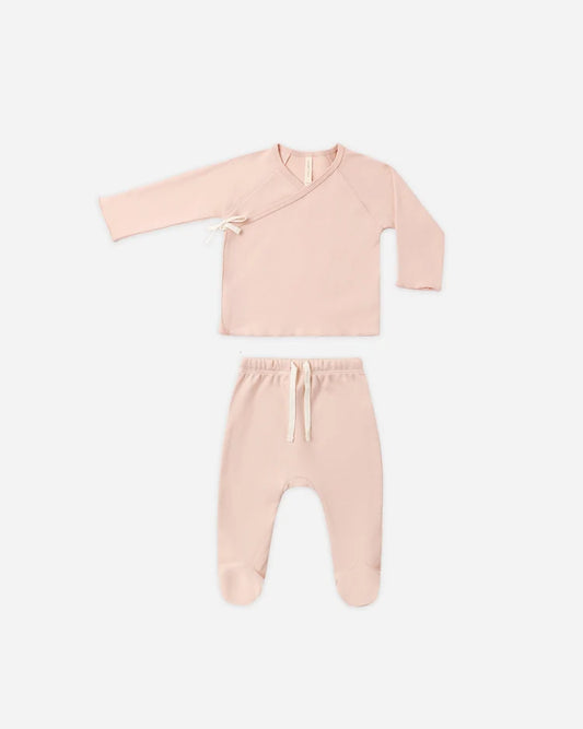 Quincy Mae Wrap Top + Footed Pant Set || Dusty Rose
