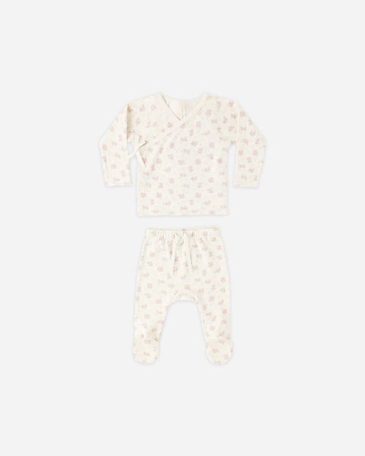 Quincy Mae Wrap Top + Footed Pant Set || Flower Field