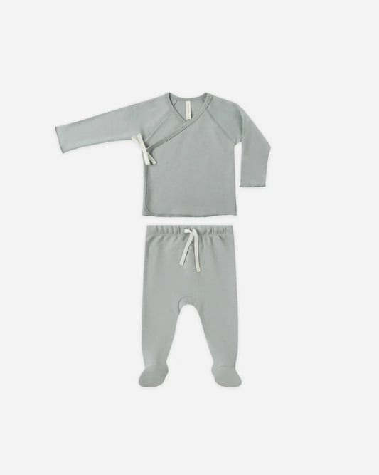 Quincy Mae Wrap Top + Footed Pant Set || Blue Steel