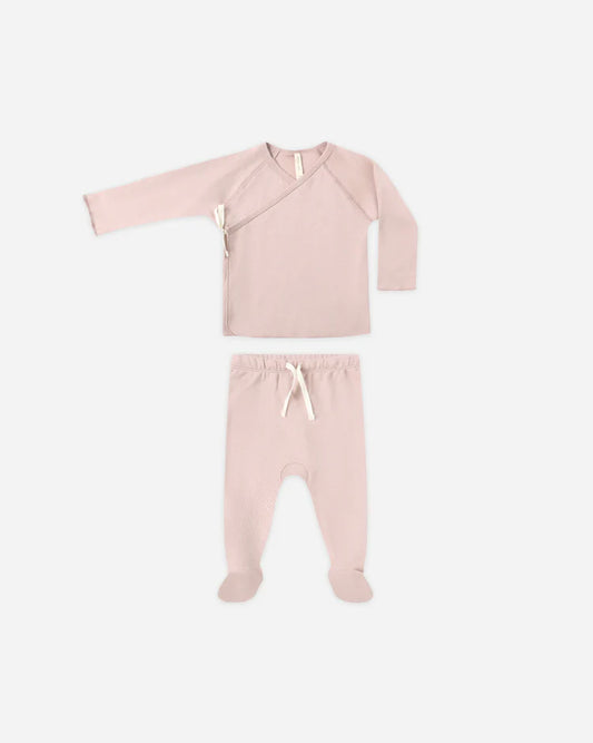 Quincy Mae Wrap Top + Footed Pant Set || Rose