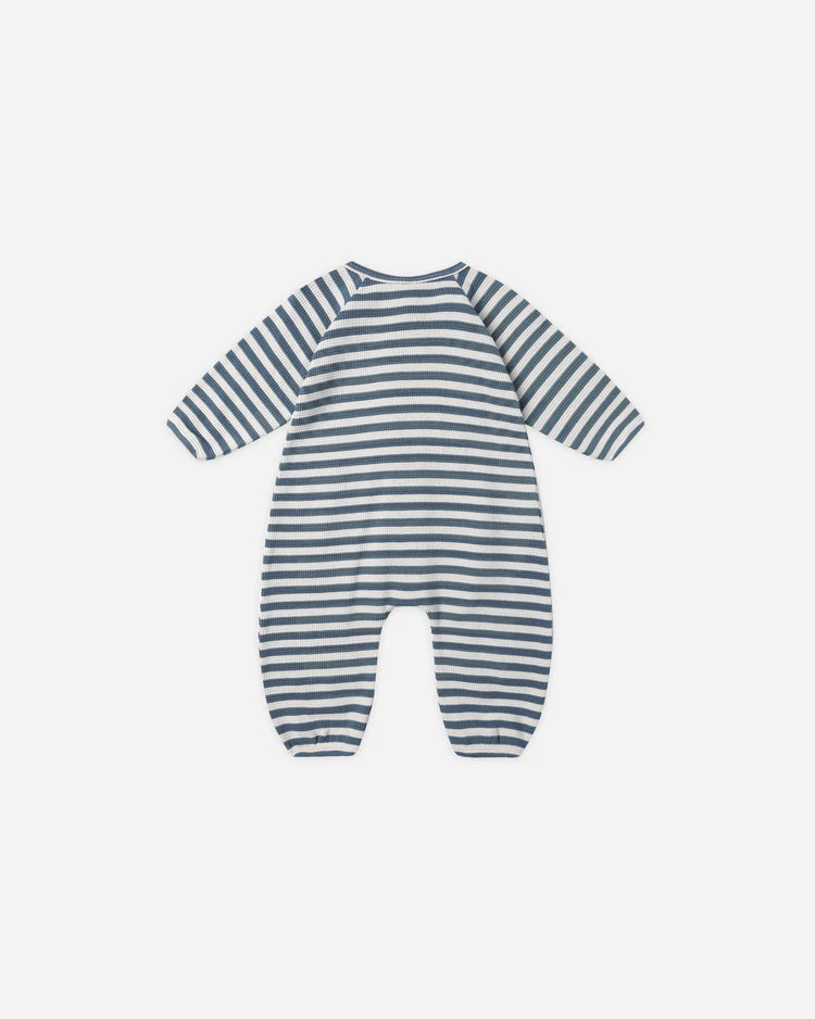 Quincy Mae Waffle Long Sleeve Jumpsuit || Ocean Blue