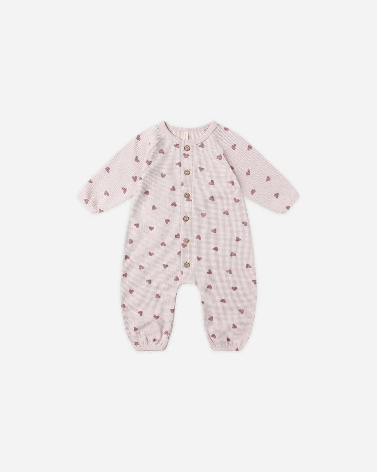 Quincy Mae Waffle Long Sleeve Jumpsuit || Hearts