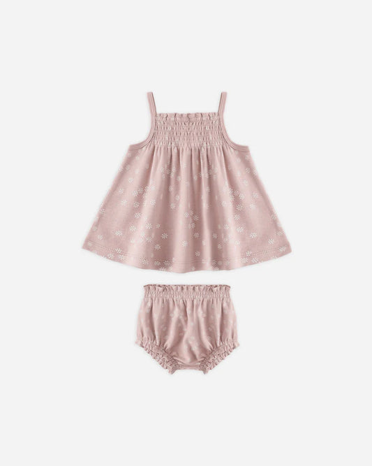 Quincy Mae Smocked Tank + Bloomer Set || Mauve Daisy