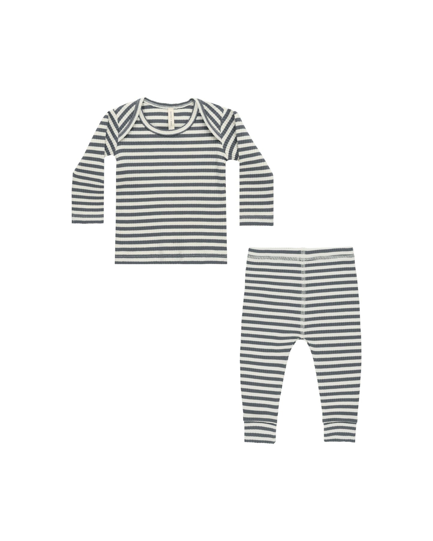 Quincy Mae Ribbed Tee + Legging Set || Indigo Stripe