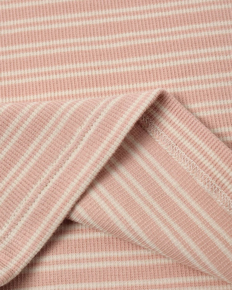 Quincy Mae Ribbed Tee + Legging Set || Dusty Rose Microstripe