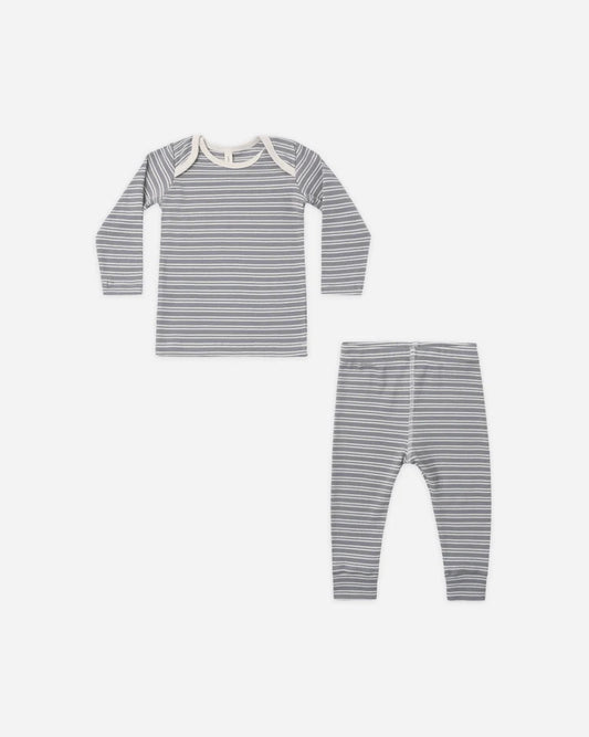 Quincy Mae Ribbed Tee + Legging Set || Slate Microstripe