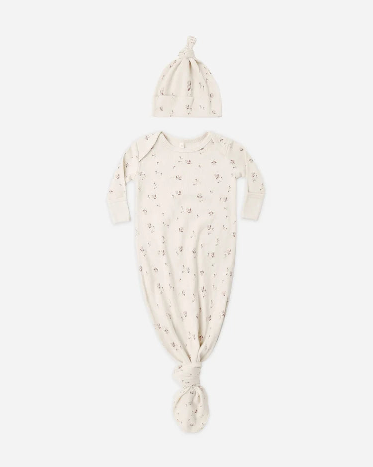 Quincy Mae Knotted Baby Gown + Hat Set || Fall Ditsy
