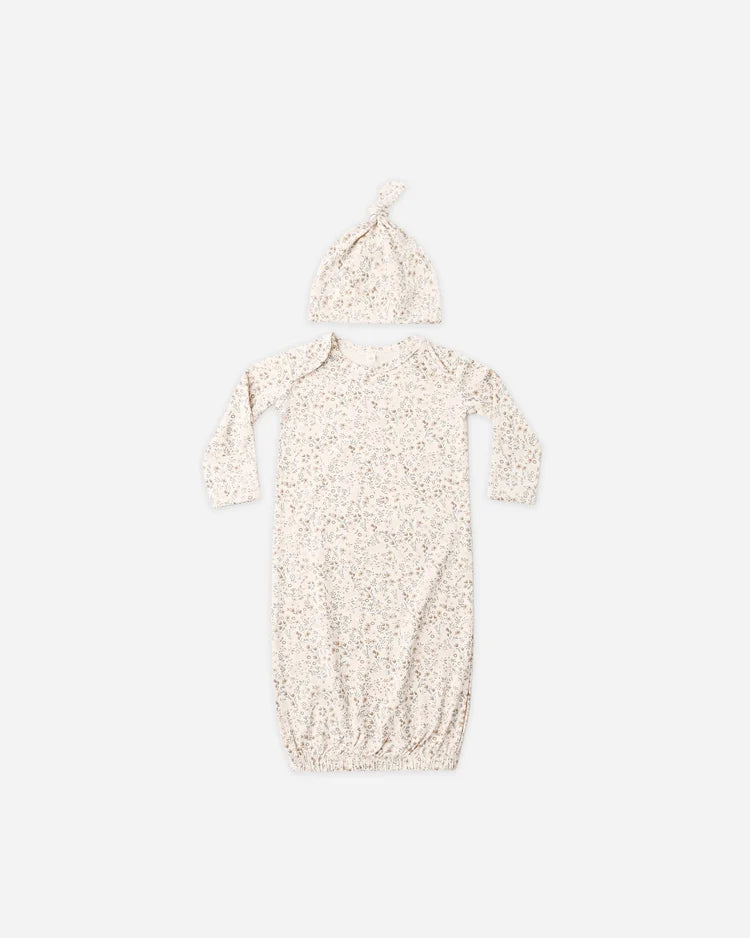 Quincy Mae Bamboo Baby Gown + Hat Set || Bloom