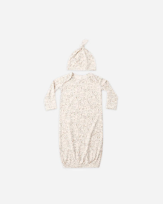 Quincy Mae Bamboo Baby Gown + Hat Set || Bloom