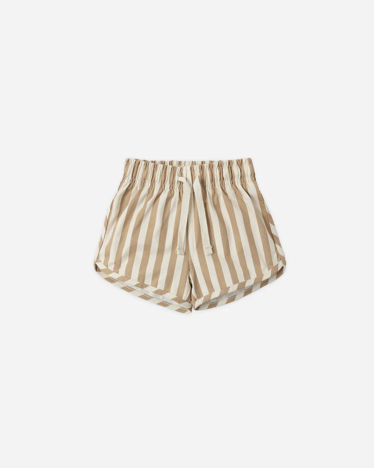 Quincy Mae Boys Swim Short || Retro Latte Stripe