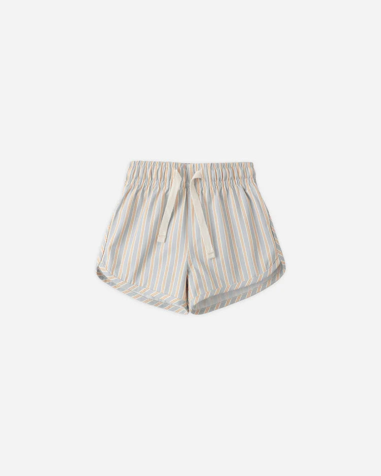 Quincy Mae Boys Swim Short || Blue + Butterscotch Stripe