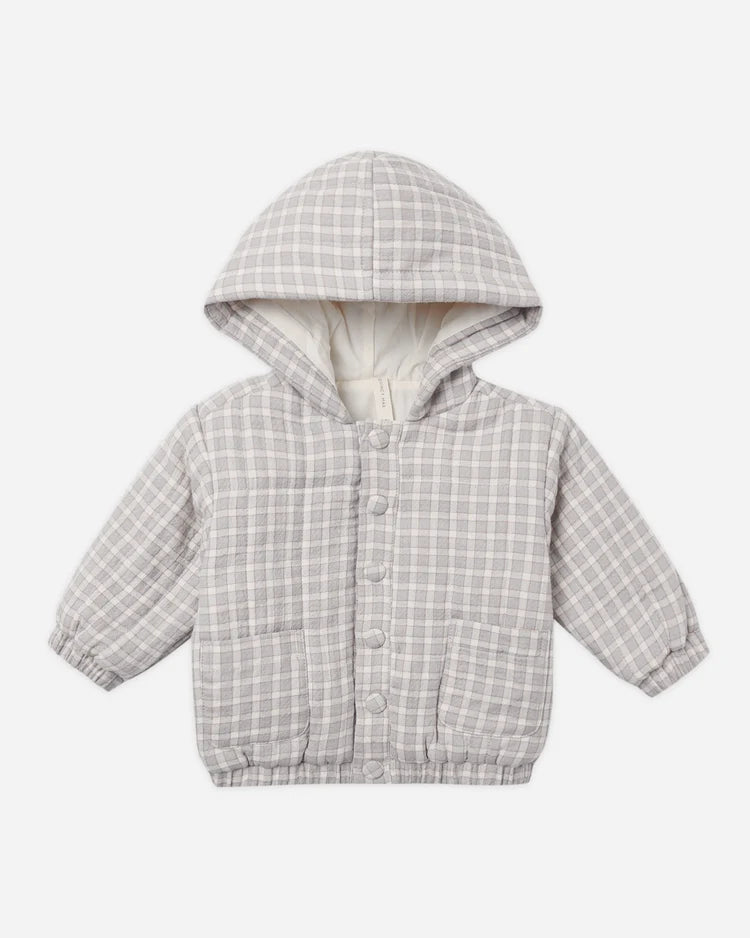 Quincy Mae Hooded Woven Jacket || Blue Gingham