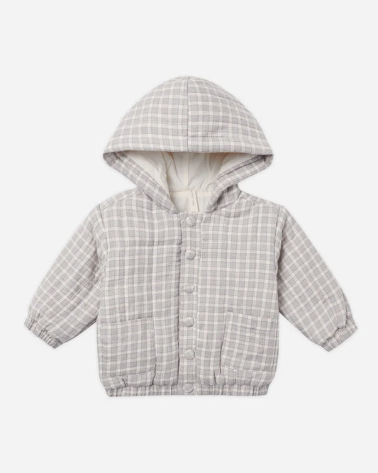 Quincy Mae Hooded Woven Jacket || Blue Gingham