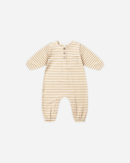 Quincy Mae Long Sleeve Pocket Jumpsuit || Gold Stripe