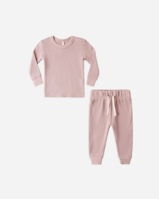 Quincy Mae Waffle Top + Pant Set || Mauve