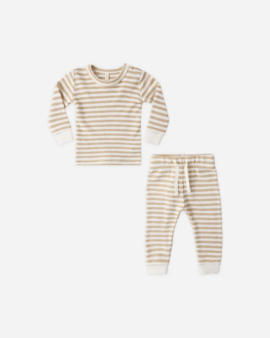 Quincy Mae Waffle Top + Pant Set || Butterscotch Stripe