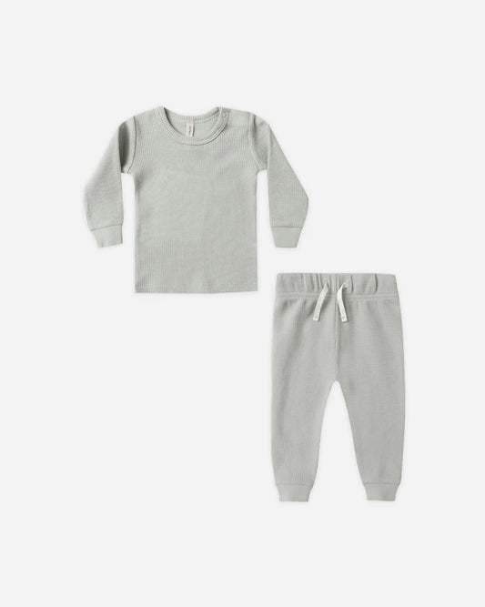 Quincy Mae Waffle Top + Pant Set || Sage