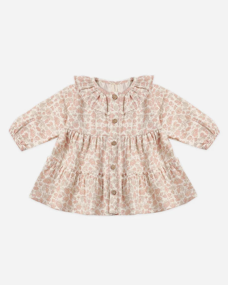Quincy Mae Ruffle Collar Button Dress || Pink Blossom