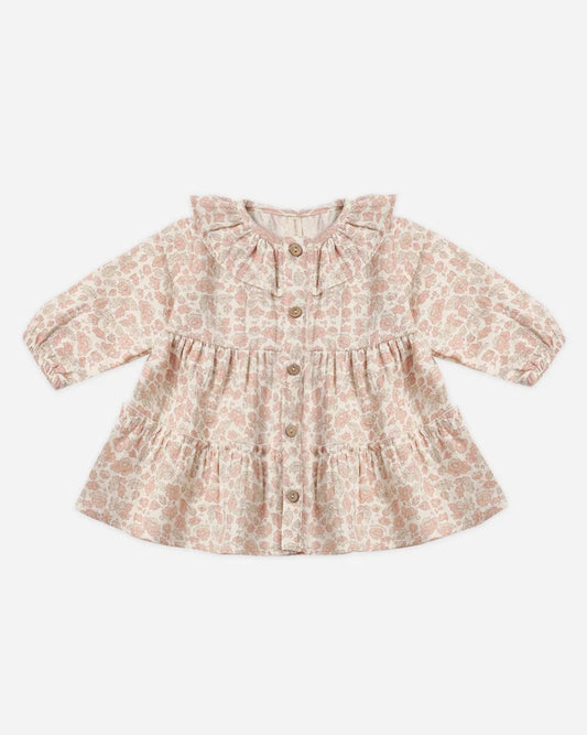 Quincy Mae Ruffle Collar Button Dress || Pink Blossom