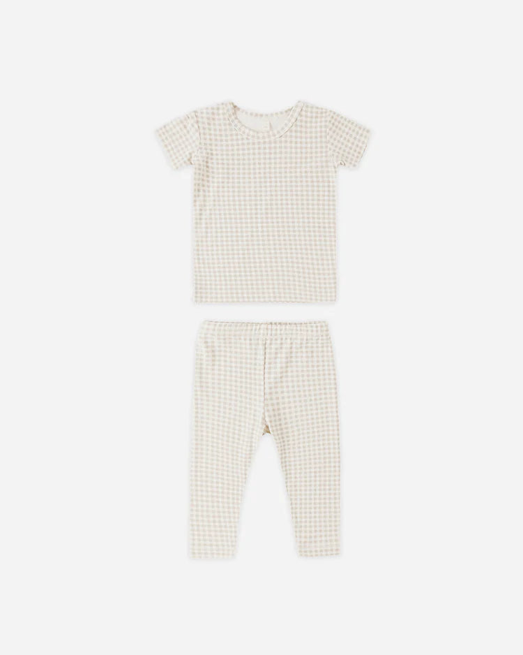 Quincy Mae Bamboo Short Sleeve Pajama Set || Oat Gingham