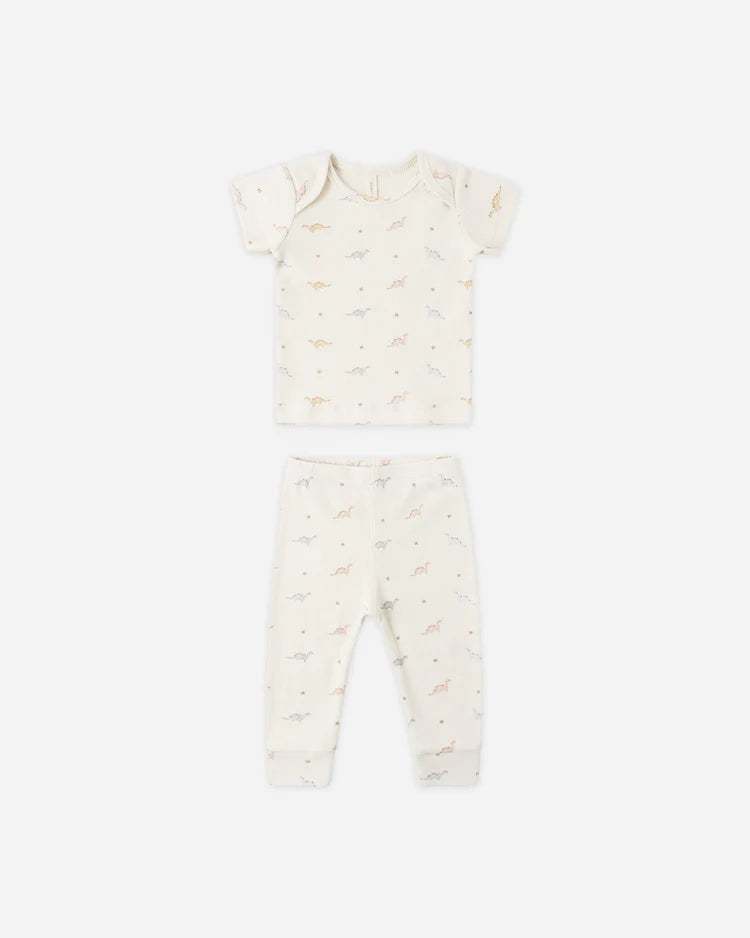 Quincy Mae Ribbed Short Sleeve Tee + Legging Set || Dino