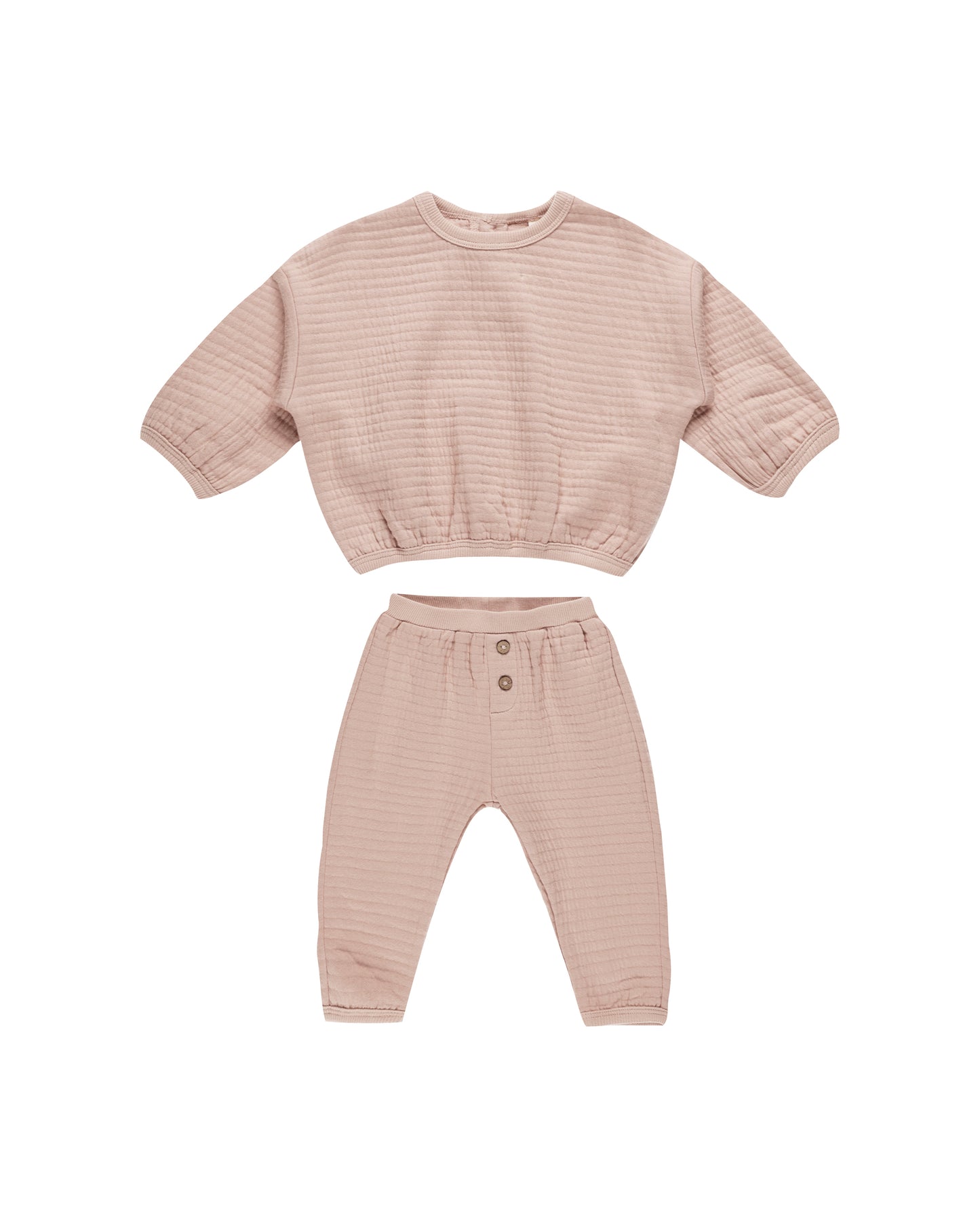 Quincy Mae Textured Sweat Set || Blush