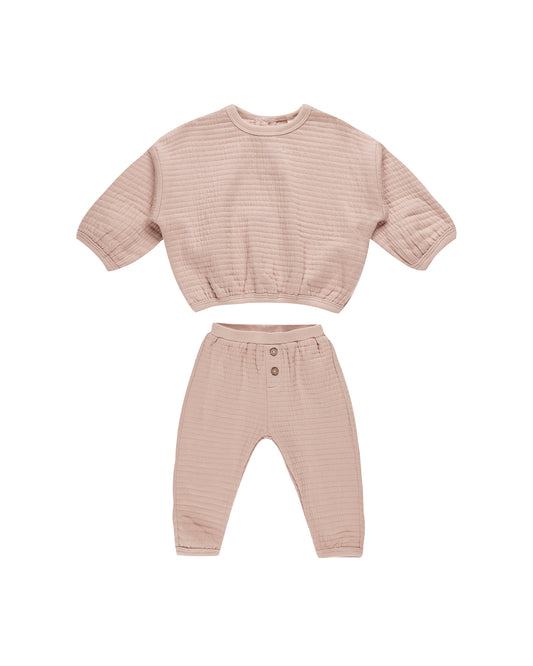 Quincy Mae Textured Sweat Set || Blush