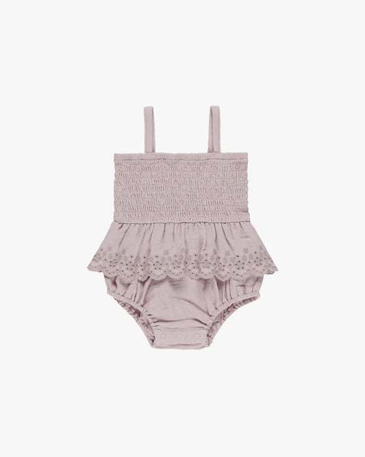 Quincy Mae Smocked Skirted Romper || Lavender