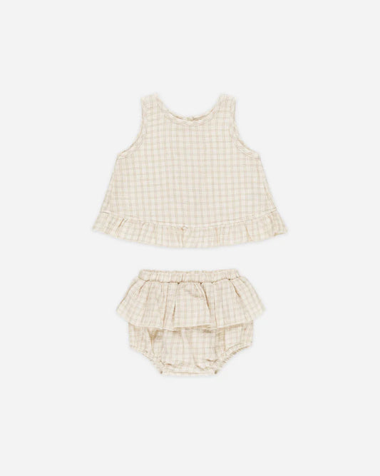 Quincy Mae Ruffled Tulip Top + Bloomer Set || Oat Check