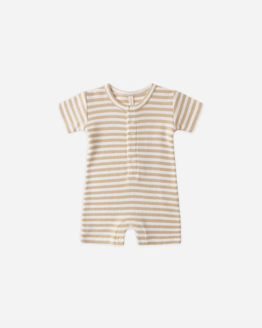 Quincy Mae Waffle Snap Romper || Butterscotch Stripe
