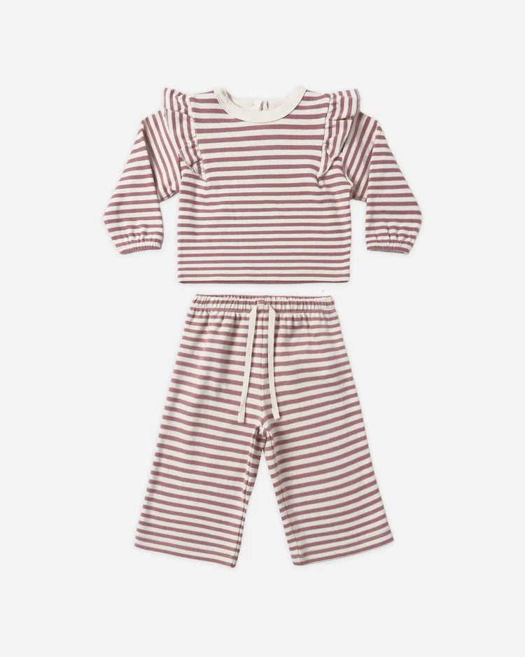 Quincy Mae Ruffled Cozy Set || Mulberry Stripe