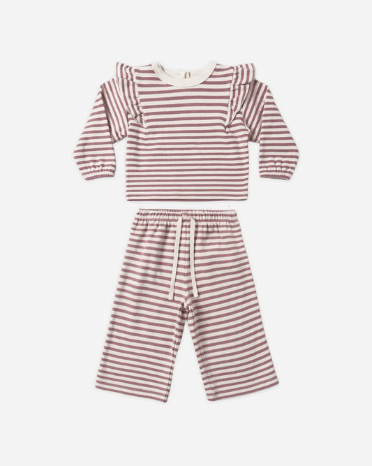 Quincy Mae Ruffled Cozy Set || Mulberry Stripe