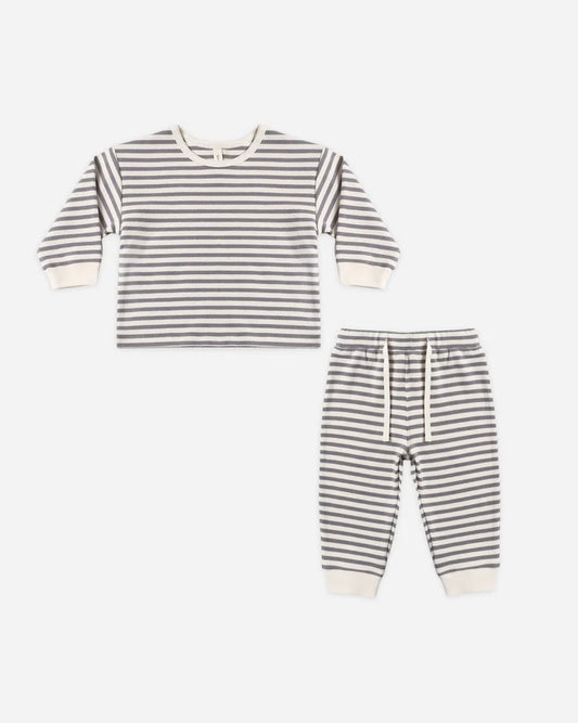 Quincy Mae Cozy Set || Slate Stripe