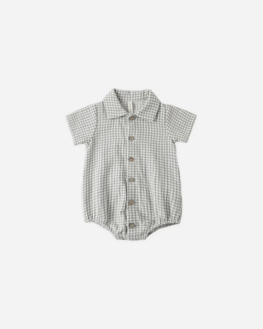 Quincy Mae Matteo Romper || Sage Gingham