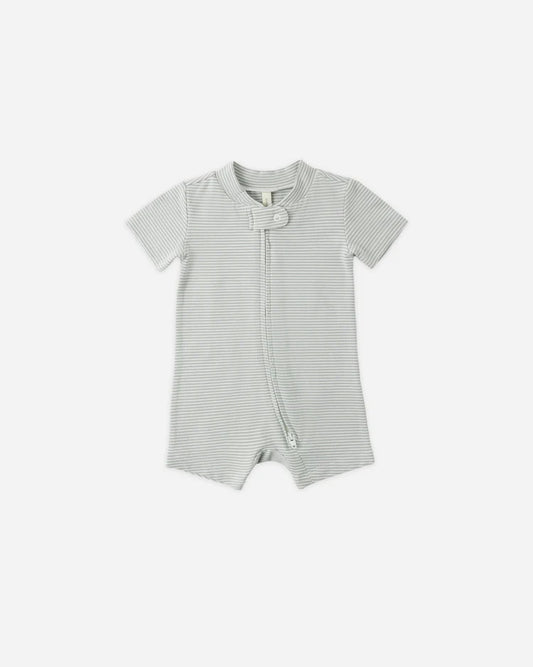 Quincy Mae Zip Short Sleeve Zipper || Sage Stripe