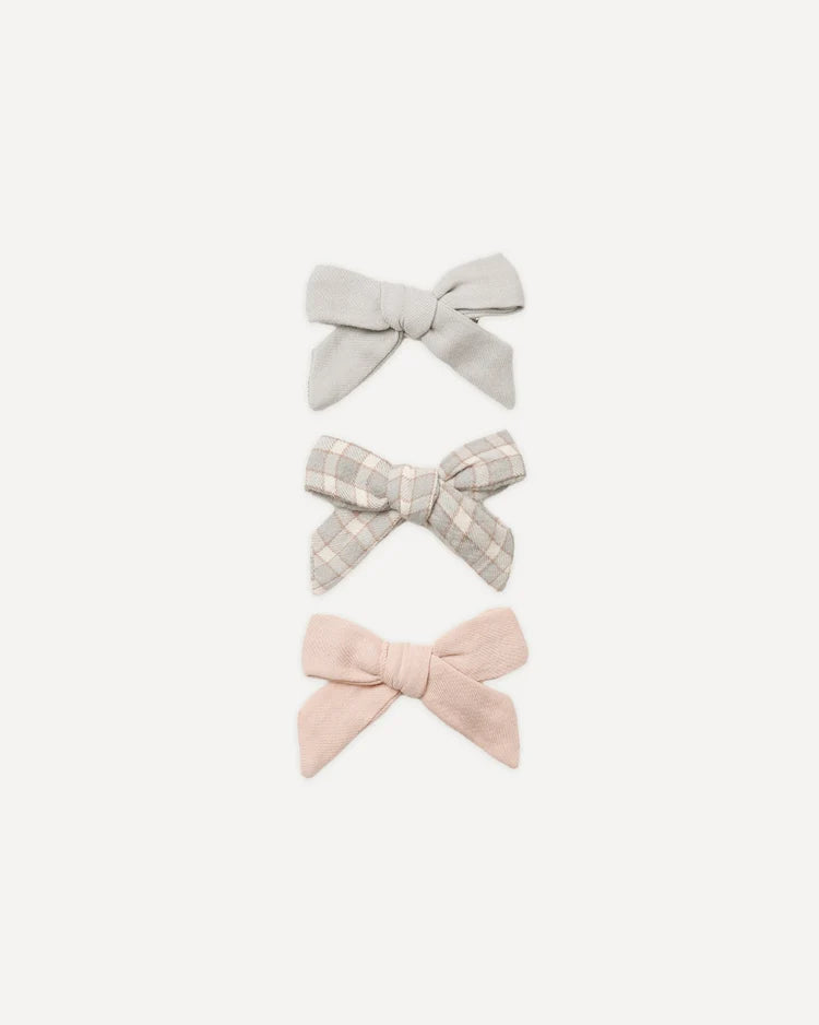 Quincy Mae Bows with Clip, Set of 3 || Cloud, Blue Gingham + Dusy Rose