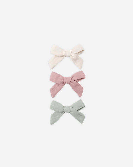 Quincy Mae Bows with Clips Set of 3 || Mauve, Natural, + Sage