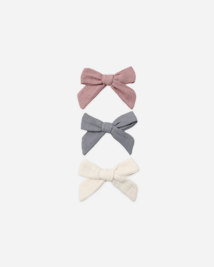 Quincy Mae Bows with Clip, Set of 3 || Mulberry, Slate, + Natural