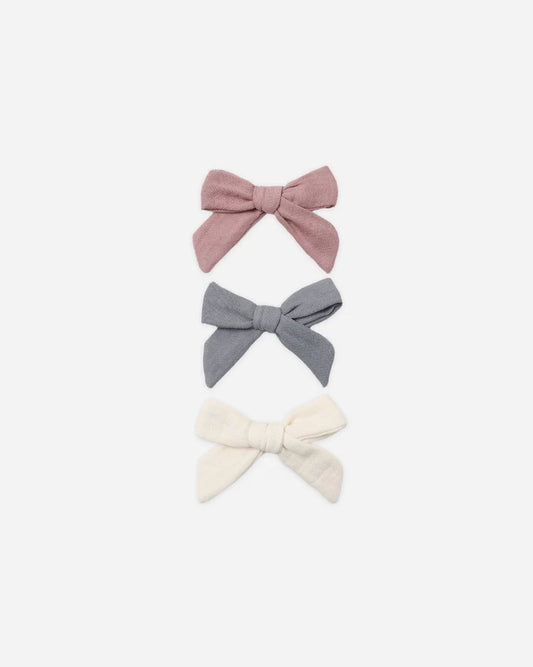 Quincy Mae Bows with Clip, Set of 3 || Mulberry, Slate, + Natural