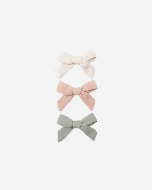 Quincy Mae Bow with Clip, Set of 3 || Natural, Fern + Rose