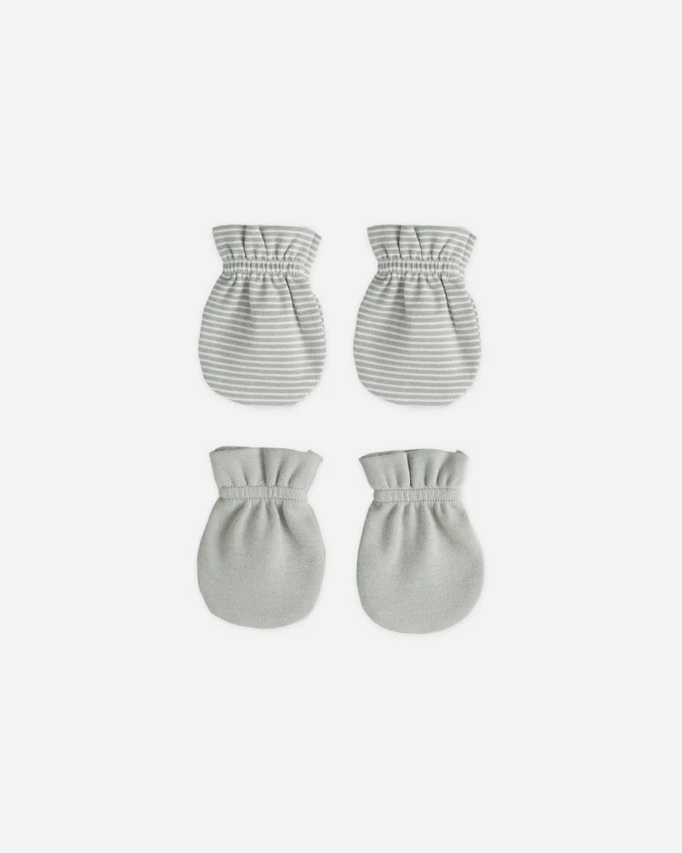 Quincy Mae No Scratch Mittens Set || Sage Micro Stripe, Sage