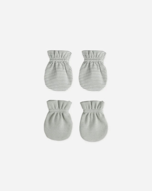 Quincy Mae No Scratch Mittens Set || Sage Micro Stripe, Sage